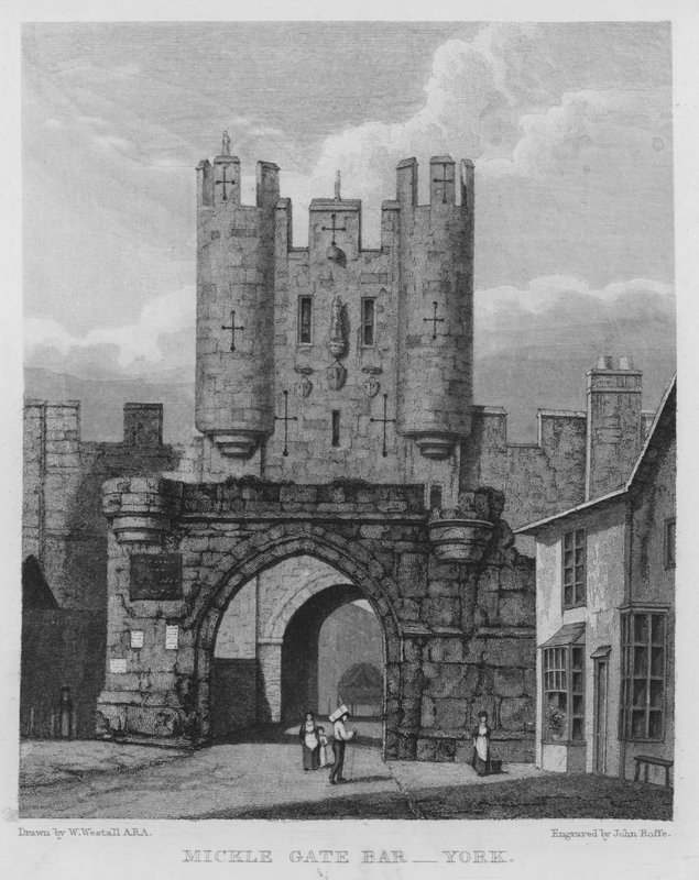Mickle Gate Bar, York (gravür) by William (after) Westall