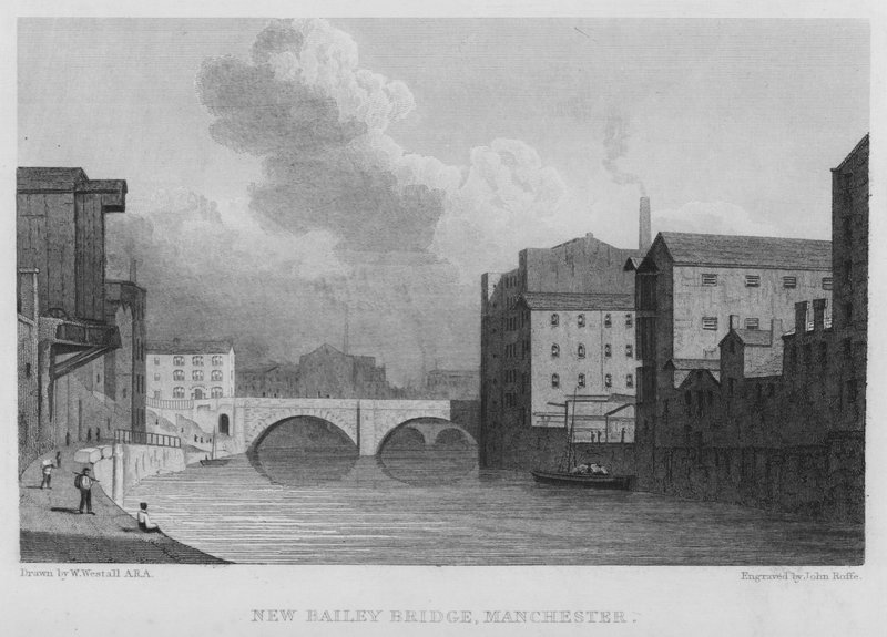 New Bailey Köprüsü, Manchester (gravür) by William (after) Westall
