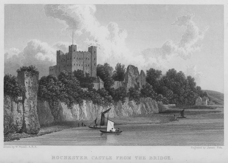 Köprüden Rochester Kalesi (gravür) by William (after) Westall