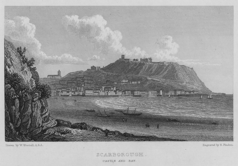 Scarborough, Castle ve Bay (gravür) by William (after) Westall