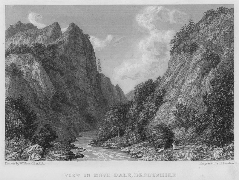 Dove Dale, Derbyshire görünümünde (gravür) by William (after) Westall