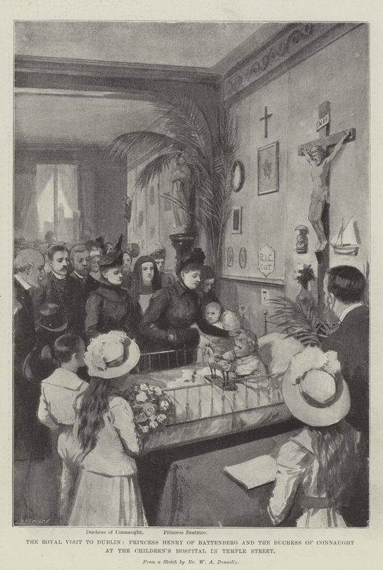 The Royal Visit to Dublin, Princess Henry of Battenberg and the Duchess of Connaught at the Childrens Hospital in Temple Street litho by William A. Donnelly