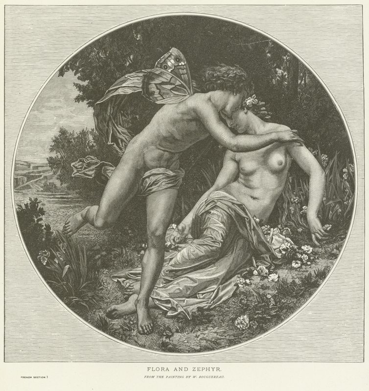 Flora and Zephyr  by William Adolphe Bouguereau