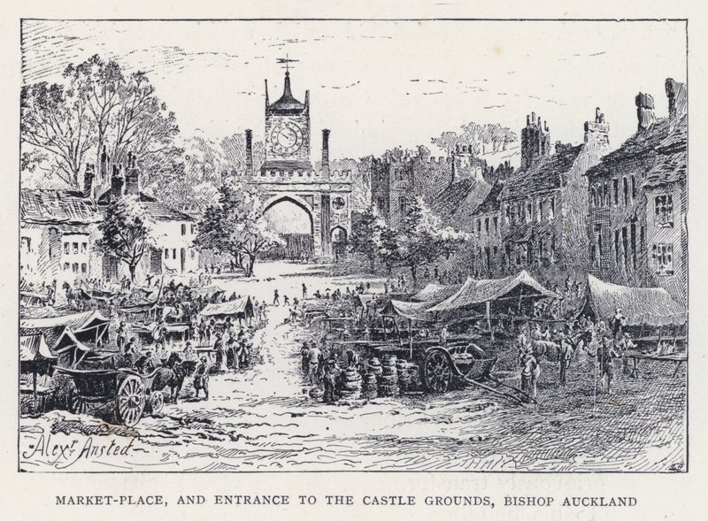 Pazar Yeri ve Kale Alanına Giriş, Piskopos Auckland (gravür) by William Alexander Ansted