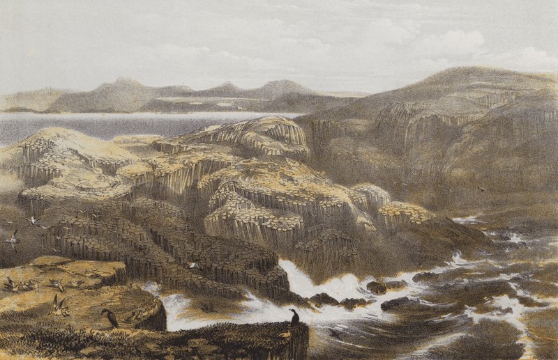 Staffa Adası (kromolitho) by William Andrews Nesfield