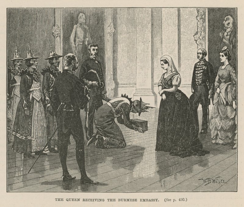 Kraliçe Birmanya büyükelçiliğini kabul ediyor by William Barnes Wollen