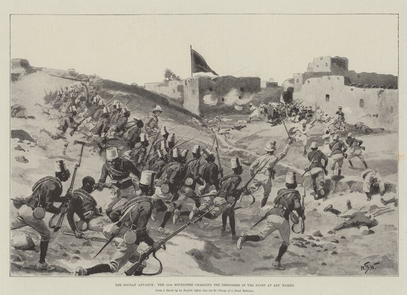 Sudan İlerlemesi, 11. Sudanlı Ebu Hamed Savaşında Dervişlere hücum ediyor by William Barnes Wollen