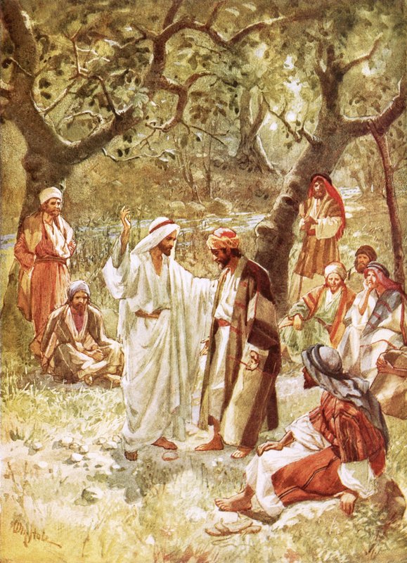 İsa öğrencilerine halkın kendisinin kim olduğunu söylediğini soruyor by William Brassey Hole