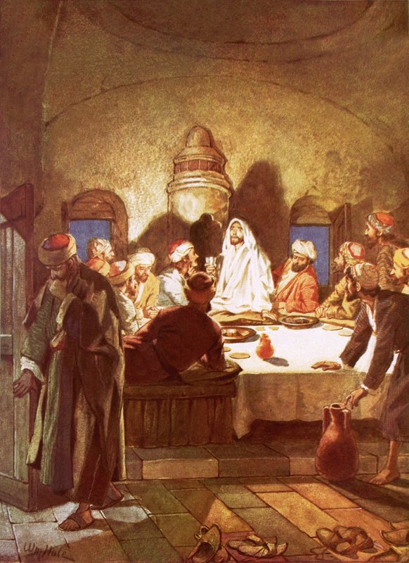 İsa ekmeği bölüyor ve kâseyi öğrencilerine veriyor by William Brassey Hole