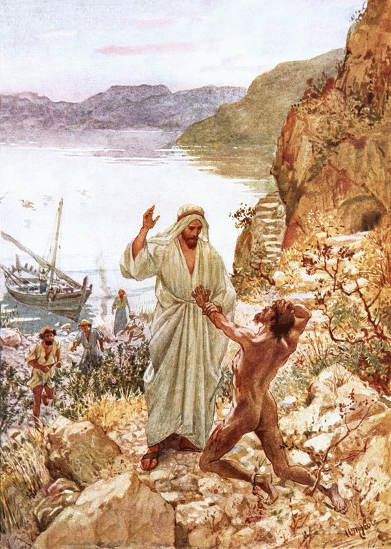 İsa, Gadarenler ülkesinde bir şeytanla buluşuyor by William Brassey Hole