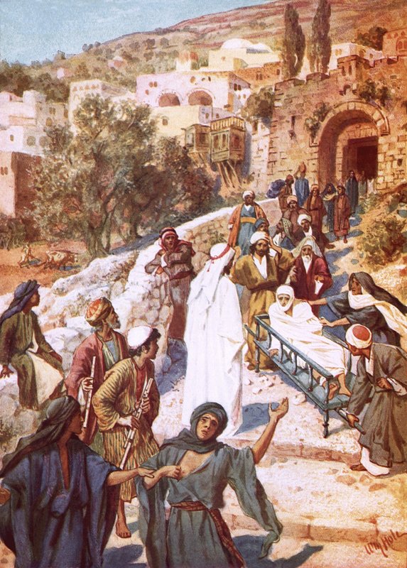 İsa Nain adlı bir şehirde genç bir adamı ölümden diriltiyor by William Brassey Hole