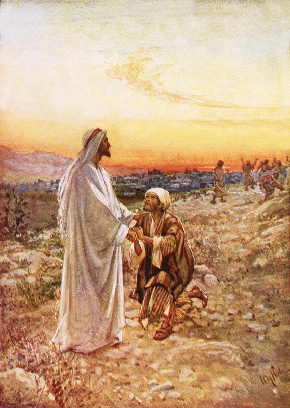 İsa, şükretmek için dönen tek cüzamlıyla by William Brassey Hole
