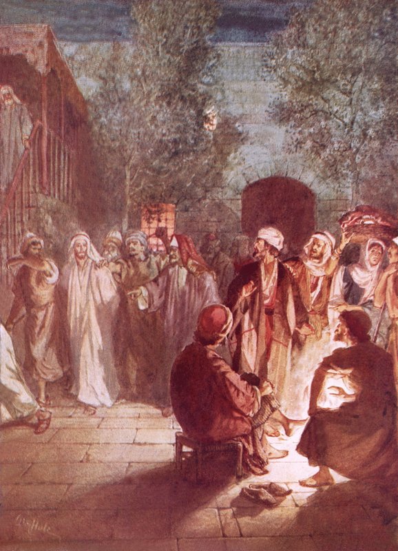 Peter, having denied him thrice, repents as Jesus turns and looks at him by William Brassey Hole