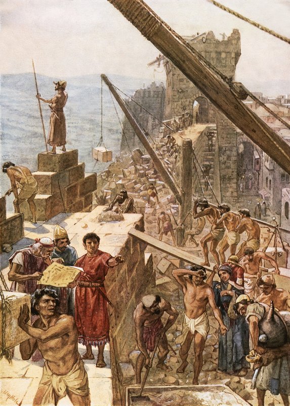 Nehemya altında Kudüs duvarını yeniden inşa etmek by William Brassey Hole
