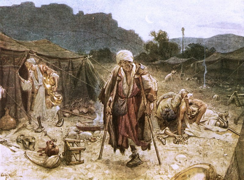 Suriyelilerin kampını yağmalayan dört cüzzamlı by William Brassey Hole