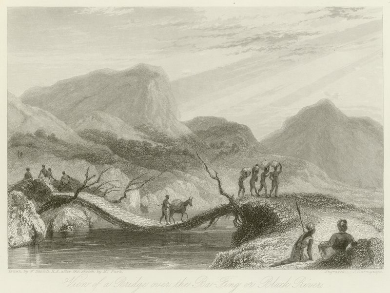 Ba-Fing üzerindeki bir köprünün görünümü by William Daniell