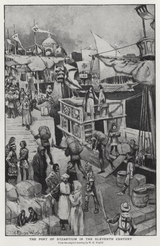 Onbirinci yüzyılda Bizans limanı (litho) by William Edward (after) Wigfull
