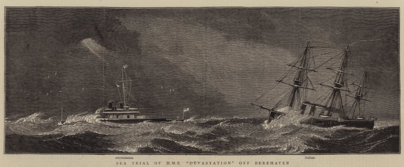 Berehaven açıklarında HMS Devastation Deniz Denemesi by William Edward Atkins