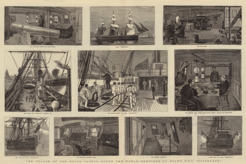 Kraliyet Kadetlerinin Dünyayı Döndürdüğü Yolculuğu, Gemideki Eskizler HMS Bacchante by William Edward Atkins