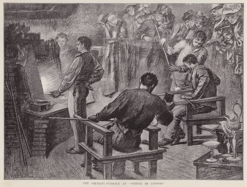 İtalyan cam üreticileri Salviati'nin Olympia'daki Londra'daki Venedik sergisinde fırını by William Edward Frank Britten