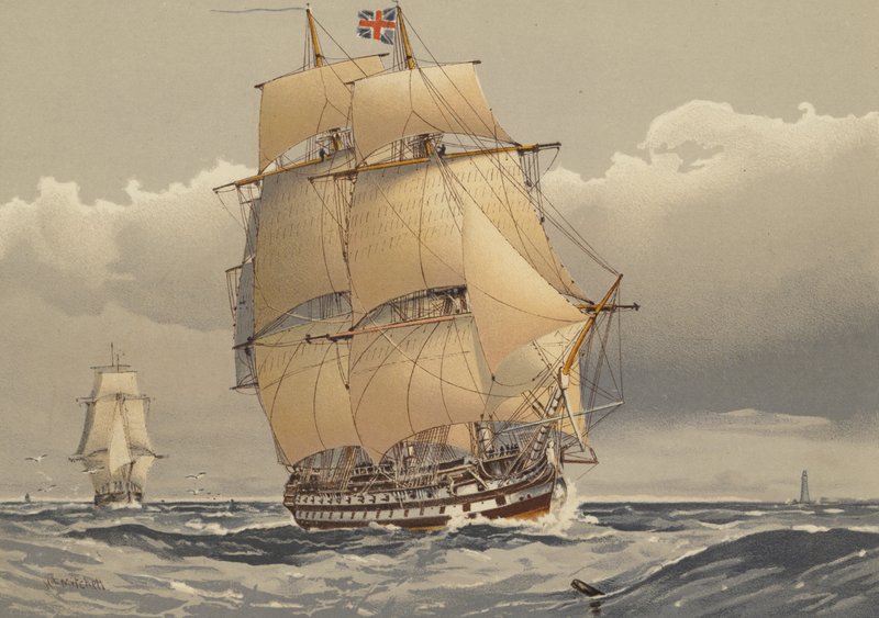 Hattın 74 silahlı bir gemisi, yaklaşık 1794 by William Frederick Mitchell