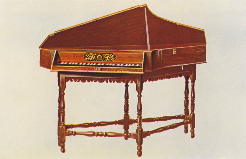 Müzik aletleri: Spinet (renkli litho) by William Gibb