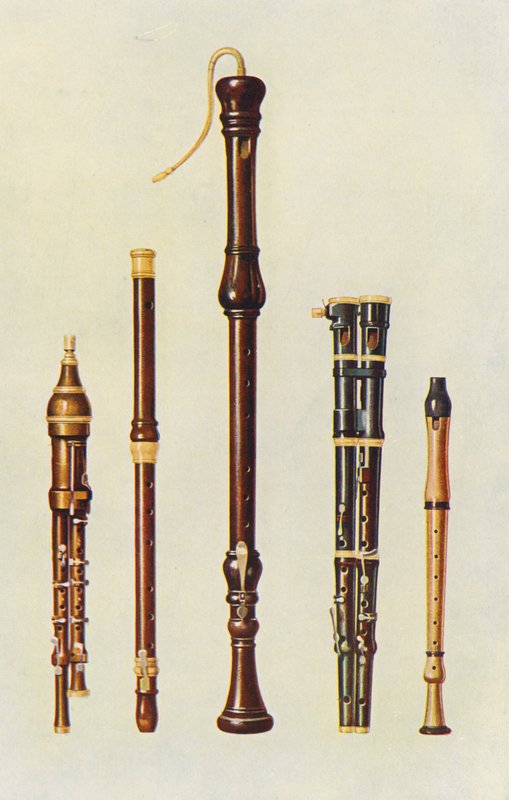 Müzik aletleri: İki çift flageolet, bir Alman flütü ve iki flüt çifti (renkli litho) by William Gibb