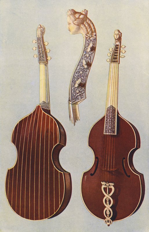 Müzik aletleri: Viola da gamba (renkli litho) by William Gibb