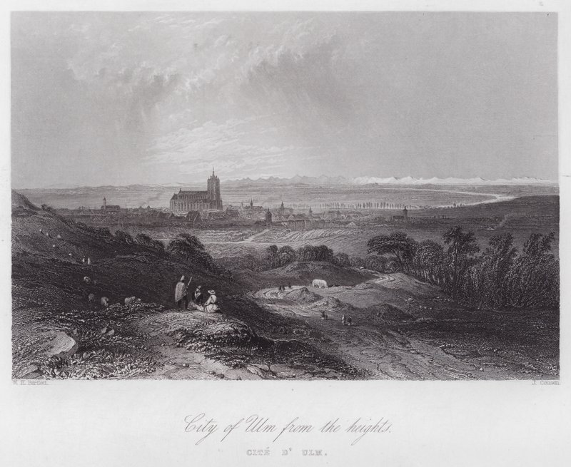 Yükseklerden Ulm Şehri (gravür) by William H. Bartlett