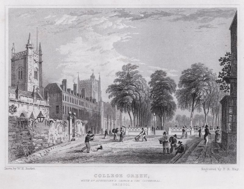College Green, St Augustine Kilisesi ve Katedral, Bristol (gravür) by William H. Bartlett