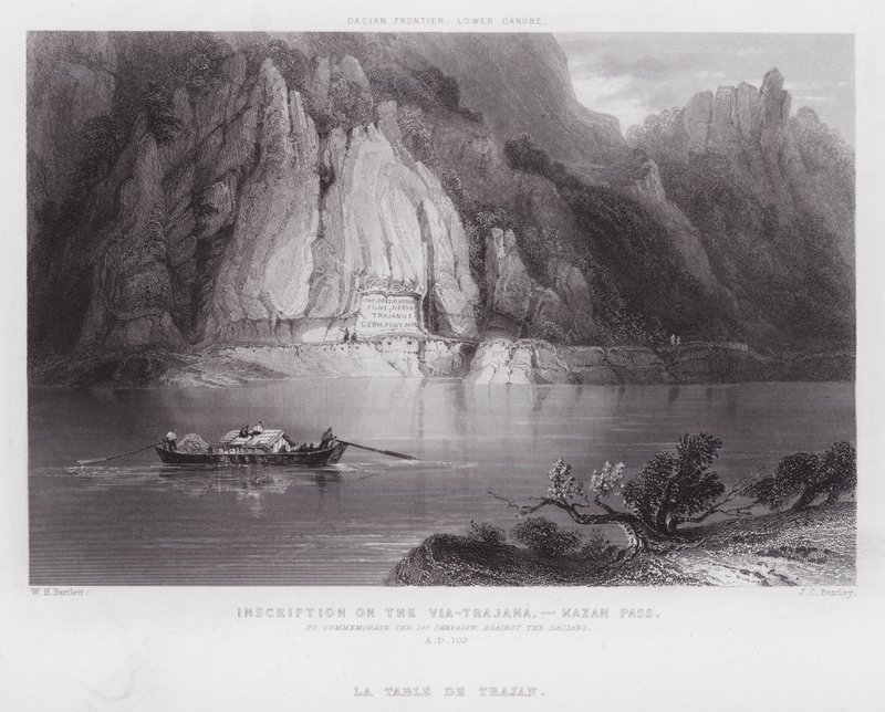 Via-Trajana, Kazan Geçidi üzerindeki yazıt (gravür) by William H. Bartlett