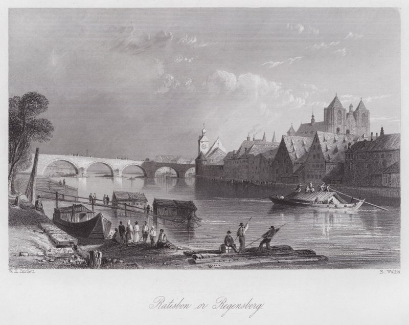 Ratisbon veya Regensberg (gravür) by William H. Bartlett