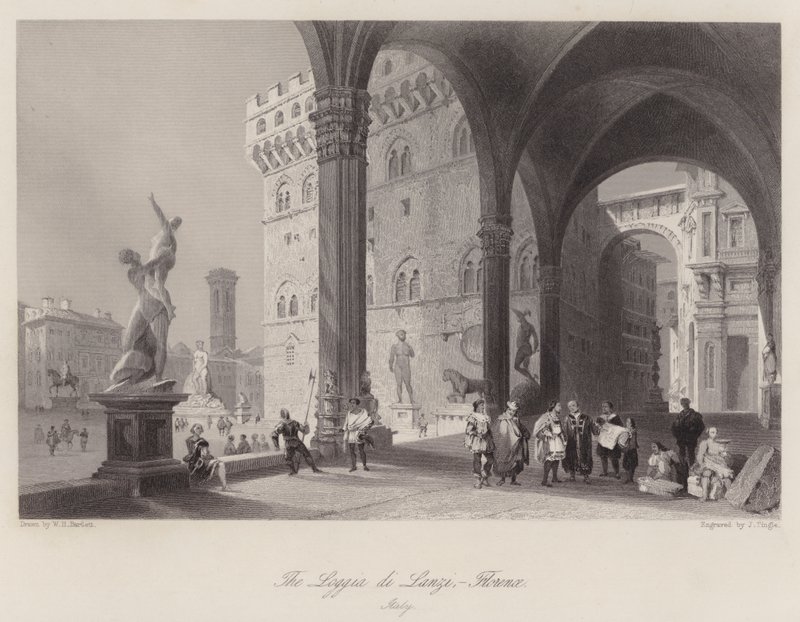 Loggia di Lanzi, Floransa, İtalya (gravür) by William H. Bartlett