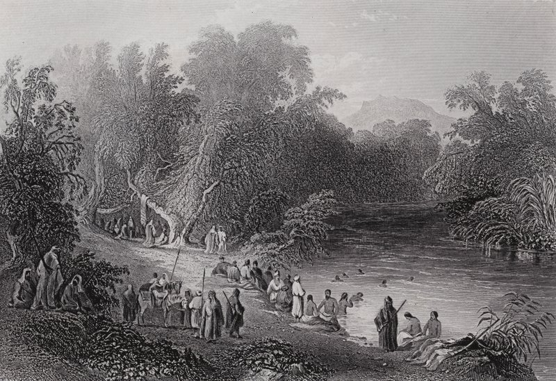 Ürdün Nehri, Yunan Yıkanma Yeri (gravür) by William H. Bartlett
