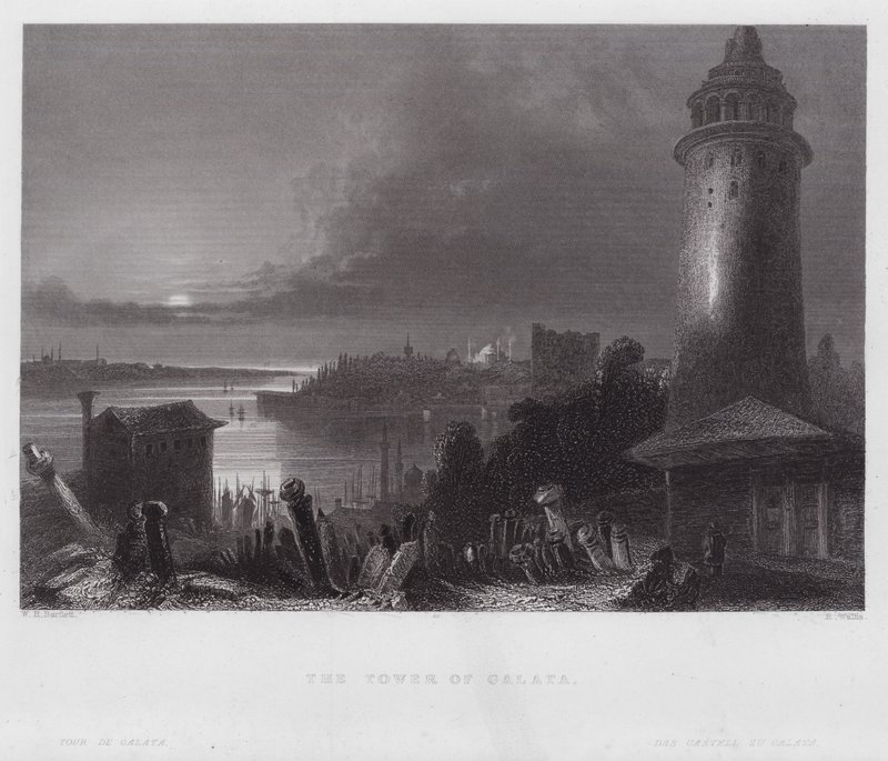 Galata Kulesi (gravür) by William H. Bartlett
