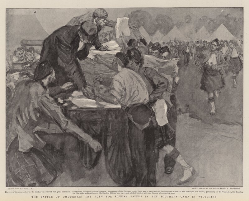 The Battle of Omdurman, the Rush for Sunday Papers in the Southern Camp in Wiltshire  by William Hatherell