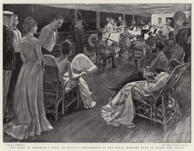 Cornwall Dükü Turu, Royal Marine Bandosunun Ophir Gemisinde Bir Akşam Gösterisi by William Hatherell