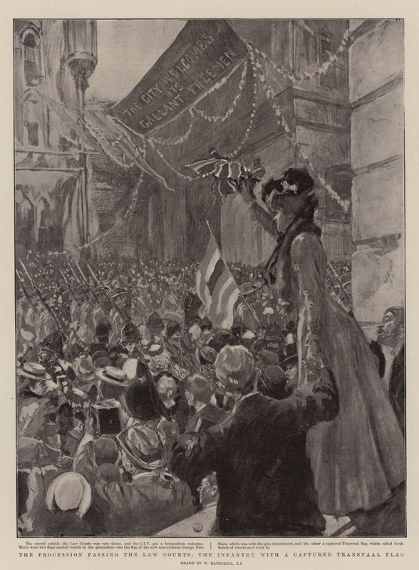 Mahkemelerden Geçen Alayı, Ele Geçirilmiş Transvaal Bayrağıyla Piyade by William Hatherell