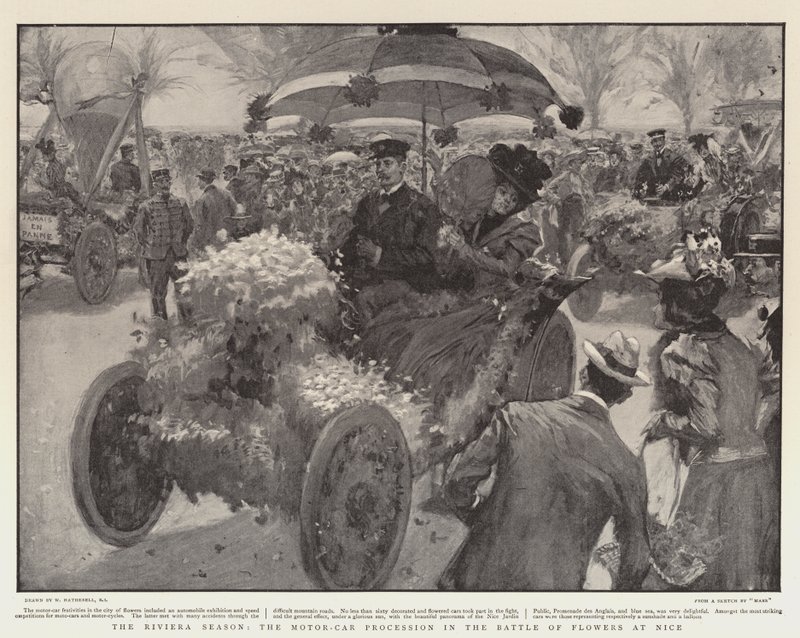 Riviera Mevsimi, Nice'deki Çiçekler Savaşında Motorlu Araba Alayı by William Hatherell
