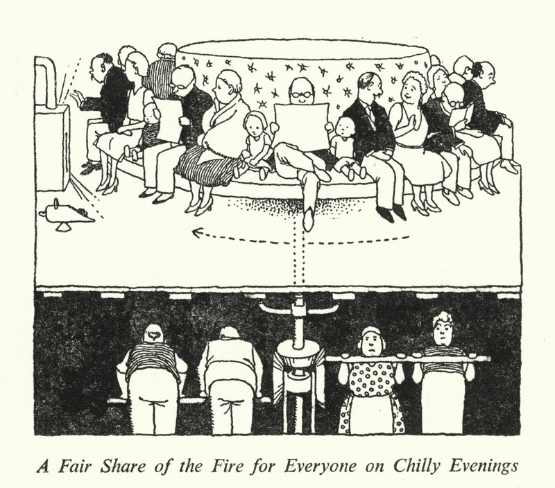 Soğuk Akşamlarda Herkes İçin Ateşten Adil Bir Pay (lito) by William Heath Robinson