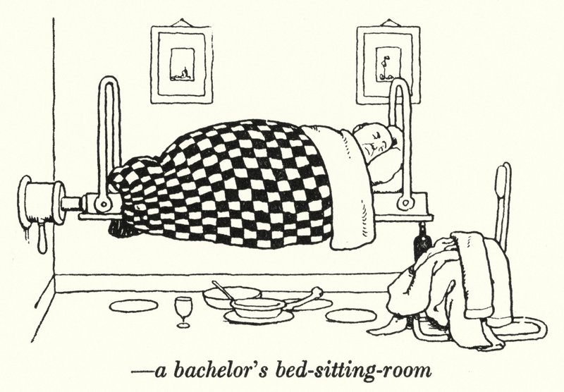 Bir bekar yatak-oturma odası (litho) by William Heath Robinson