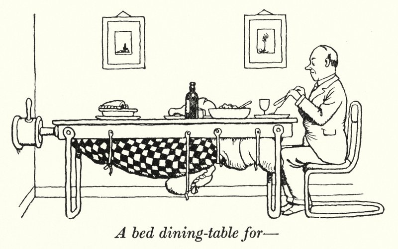 (litho) için bir yatak yemek masası by William Heath Robinson