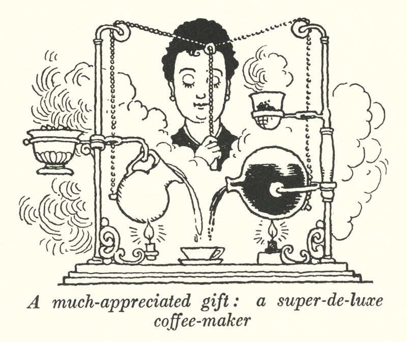 Çok takdir edilen bir hediye, süper lüks bir kahve makinesi (litho) by William Heath Robinson