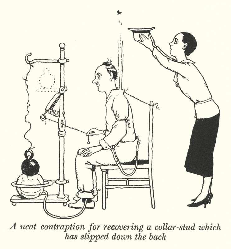 Arkadan aşağı kaymış bir yaka saplamayı kurtarmak için temiz bir mekanizma (lito) by William Heath Robinson