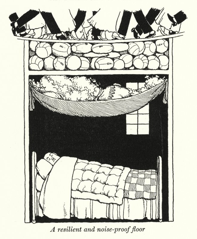 Esnek ve ses geçirmez bir zemin (lito) by William Heath Robinson