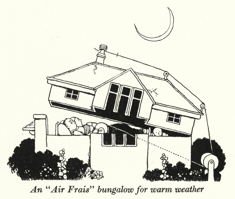Sıcak havalar için bir "Air Frais" bungalovu (litho) by William Heath Robinson