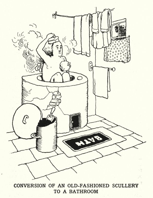 Eski Moda Bir Bulaşıkhanenin Banyoya Dönüştürülmesi (lito) by William Heath Robinson