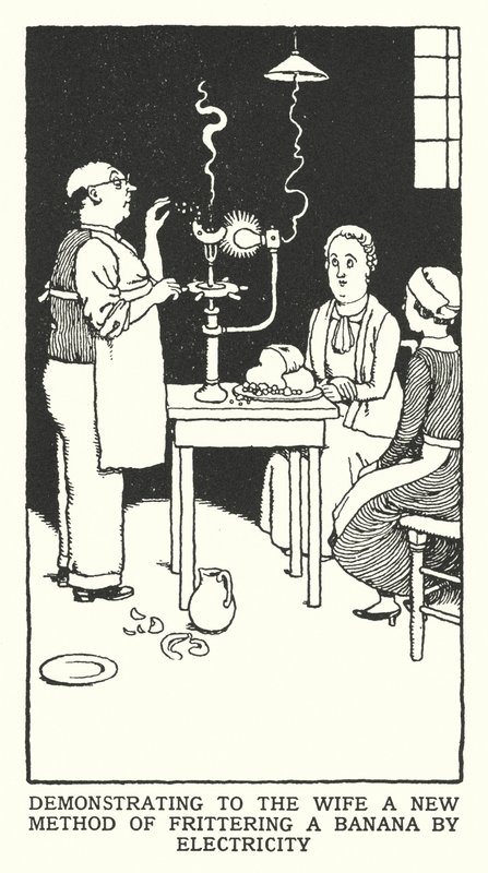 Karısına Muzu Elektrikle Kızartmanın Yeni Bir Yöntemini Göstermek (lito) by William Heath Robinson