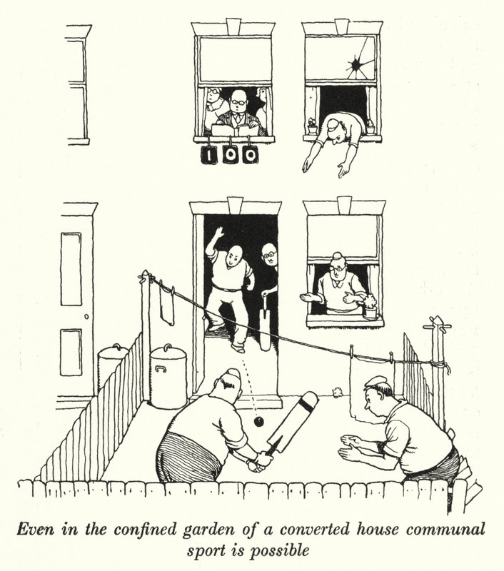 Dönüştürülmüş bir evin kapalı bahçesinde bile ortak spor mümkündür (litho) by William Heath Robinson