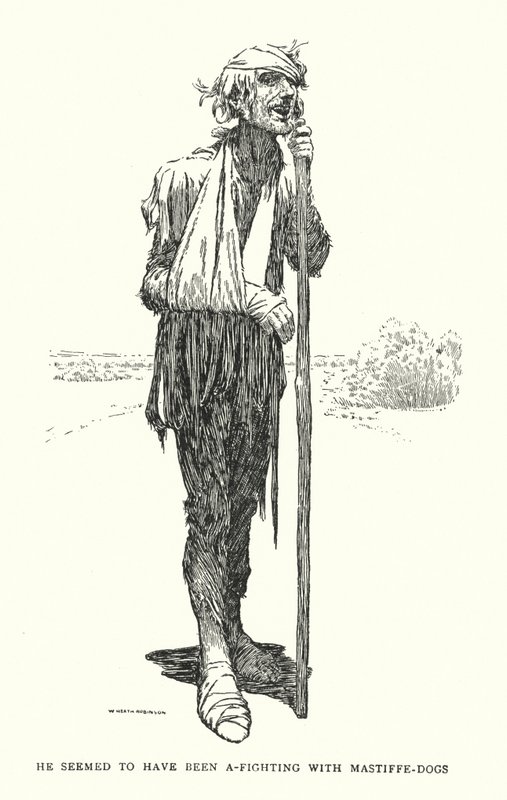 Mastiffe-köpeklerle (lito) kavga ediyor gibiydi. by William Heath Robinson